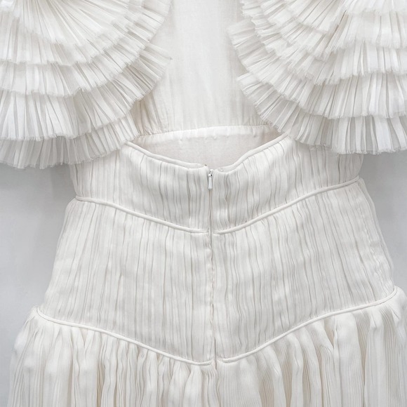 Aje. Dress Gown Expressive Pleated Maxi Dress Wedding Bride Puff Sleeve White 4 - Picture 10 of 14